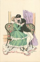 Ретро открытки - Женщина в зелёном платье и мужчина в черном смокинге