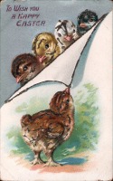 Ретро открытки - Счастливой Пасхи. Цыплята и свиток. Бисер