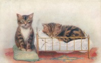 Ретро открытки - Сладкий сон. Котята, подушка и маленькая кроватка
