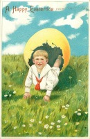 Ретро открытки - Мальчик в матросском костюме и фантастическое пасхальное яйцо