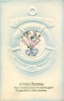 Ретро открытки - С Днём рождения. Букет розовых цветов и якорь