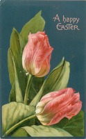 Ретро открытки - Счастливая Пасха и два розовых тюльпана