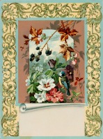 Ретро открытки - Цветочный мотив с лазоревкой, листьями и ягодами ежевики