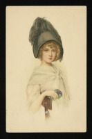 Ретро открытки - Ретро-поштівка.  Блондинка в капелюшку з букетом квітів.