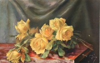 Ретро открытки - Букет жёлтых роз на столе