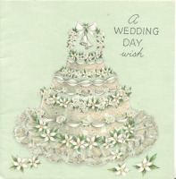 Ретро открытки - Колокольчики и цветы на торте в День свадьбы