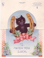 Ретро открытки - Чёрный кот желает вам удачи !