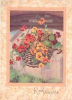 Ретро открытки - Жёлтая и оранжевая настурция в корзине