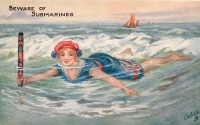 Ретро открытки - Девушка и парусная лодка