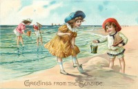 Ретро открытки - Дети на морском берегу
