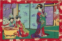 Ретро открытки - Три гейши и интерьер японского дома