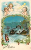 Ретро открытки - Рождественские ангелы, Санта и зимняя деревня