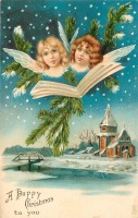 Ретро открытки - Поющие ангелы и зимний пейзаж