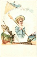 Ретро открытки - Мальчик с веслом