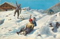 Ретро открытки - Зимний день в горах и катание на санках