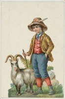 Ретро открытки - Мальчик-пастух в шляпе с пером