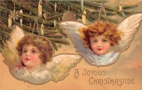 Ретро открытки - Ангелы и рождественская ёлка