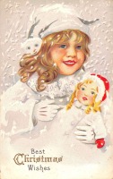 Ретро открытки - Рождественская девочка с куклой