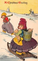Ретро открытки - Голландские дети и рождественские поросята