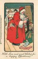 Ретро открытки - Санта Клаус и рождественский чулок