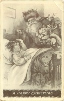 Ретро открытки - Спящий ребёнок и Санта Клаус с подарками