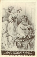Ретро открытки - Мальчик с дудочкой и девочка с чулком