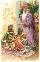 Ретро открытки - С Рождеством, Дед Мороз с ёлкой и дети