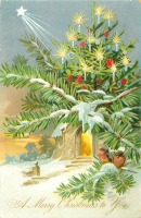 Ретро открытки - Рождественская звезда и ёлочные огни