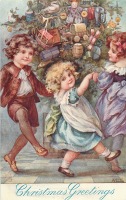Ретро открытки - Новогодняя ёлка и танцующие дети