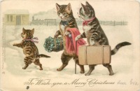 Ретро открытки - Рождественское путешествие кошачьей семьи
