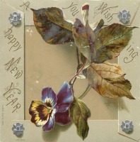 Ретро открытки - Счастливый Новый Год. Анютины глазки и листья