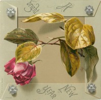 Ретро открытки - Яркий Новый Год. Розы и листья