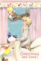 Ретро открытки - Наступило Рождество! Мальчик и Санта Клаус