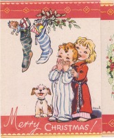 Ретро открытки - Счастливого Рождества. Дети и рождественские чулки