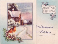Ретро открытки - С Рождеством. Зимний пейзаж и малиновки