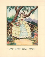 Ретро открытки - С Днём Рождения. Девушка среди цветов