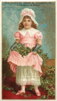 Ретро открытки - Девочка в розовом платье и ветки плюща