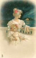 Ретро открытки - Мать и дочь в лунном свете