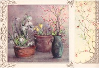 Ретро открытки - Неста Дженнингс Кэмпбелл. Весенние цветы в горшках