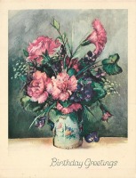 Ретро открытки - Розовые гвоздики и фиолетовые анютины глазки
