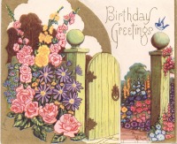 Ретро открытки - С Днём Рождения. Цветущий сад