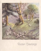 Ретро открытки - Стадо овец у подножия холма