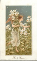 Ретро открытки - Ангел срывает  белые лилии