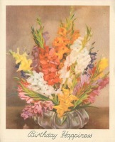Ретро открытки - Букет гладиолусов в низкой стеклянной вазе