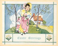 Ретро открытки - Пасхальные поздравления. Девочка в розовом платье
