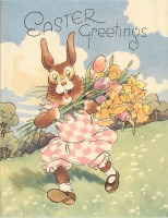 Ретро открытки - Пасхальный кролик с букетом цветов