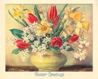 Ретро открытки - Пасхальные цветы в вазе