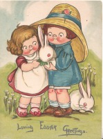 Ретро открытки - Пасхальные поздравления с любовью. Дети с кроликами