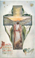 Ретро открытки - Пастырь Иисус и овцы с ягнятами