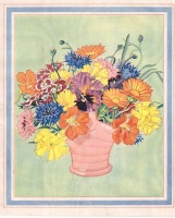 Ретро открытки - Разноцветный букет в розовой керамической вазе